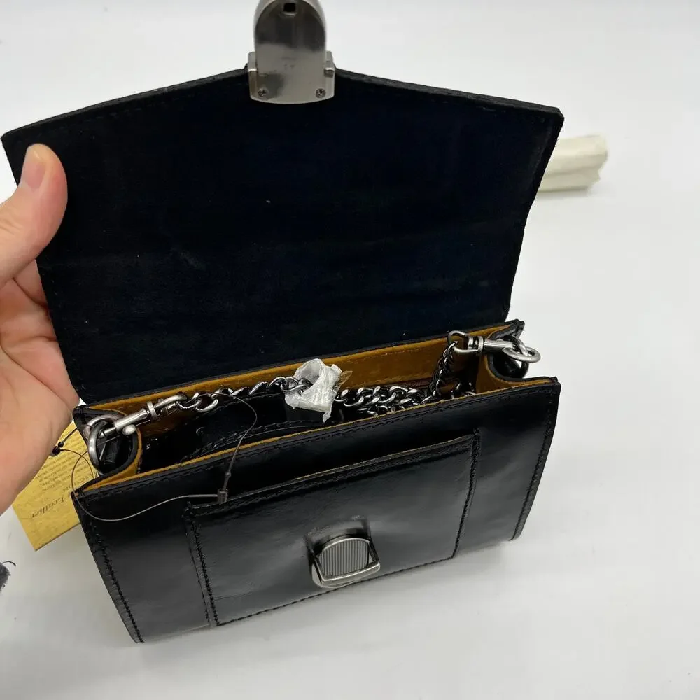 Patricia Nash Leather Bishop Belt Bag with Chain Strap Black